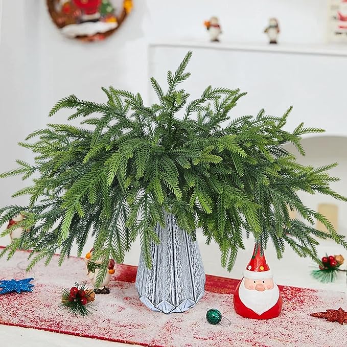 24 Pcs Pine Branches Artificial Green Pine Stem - Real Touch Christmas Greenery Pines Branch for Vase DIY Crafts Flower Arrangement Home Indoor Christmas Decor(18 Inch)