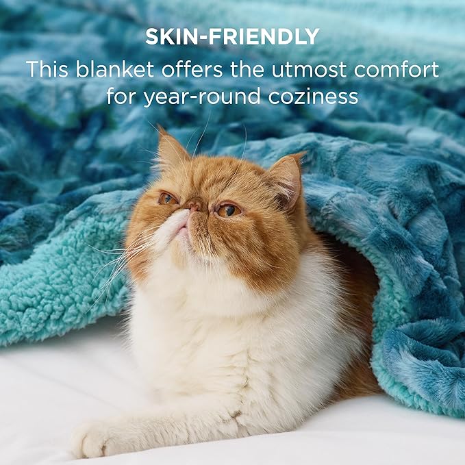 Bedsure GentleSoft Sherpa Fluffy Throw Blanket - Fleece Warm and Cozy Throw for Women Gift, Plush & Fuzzy Faux Fur Christmas Blanket for Couch, Sofa, Bed Decor, Tie Dye Design, Teal, 50x60 Inches