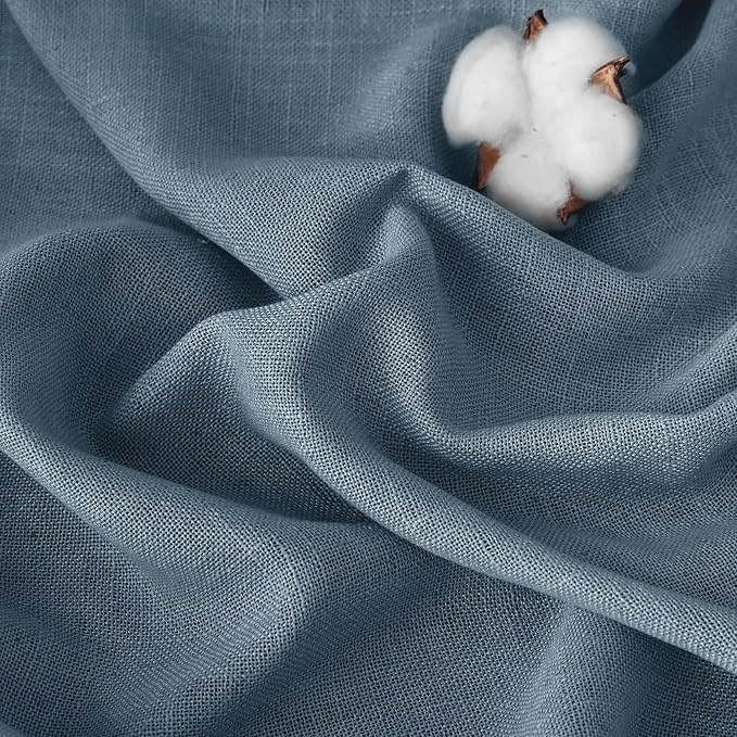 RYB HOME Sheer Curtains for Bedroom - Linen Textured Semi Sheer Window Backdrop Curtains Light Filtering Privacy Drapes for Office Dining Bathroom, Stone Blue, W 52 x L 72 inch, 2 Panels