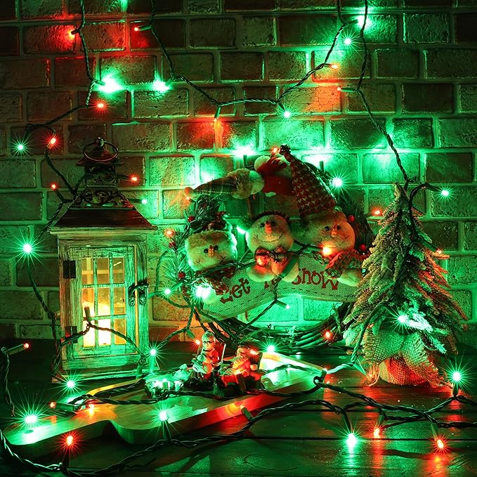 Brizled Red & Green Christmas Lights, 33ft 100 LED 5MM Christmas String Lights, Wide Angle Mini Xmas Lights Connectable, UL Listed Tree Light for Indoor Outdoor Xmas Room Party Decor, Green Wire
