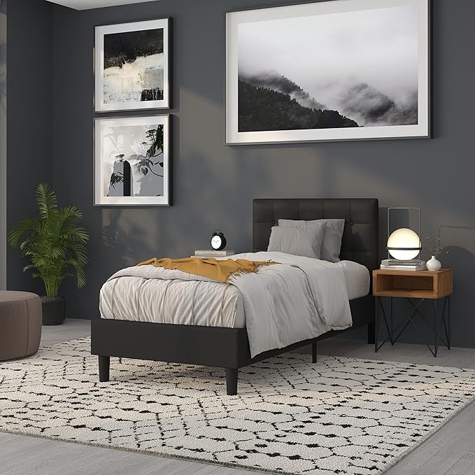 Flash Furniture Lennox Tufted Upholstered Twin Size Headboard in Black Vinyl