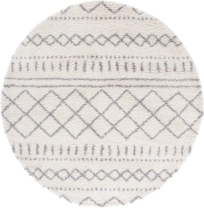 SAFAVIEH Arizona Shag Collection 6'7" Round Ivory/Grey ASG741F Moroccan Non-Shedding Entryway Foyer Living Room Bedroom Kitchen 1.2-inch Thick Area Rug