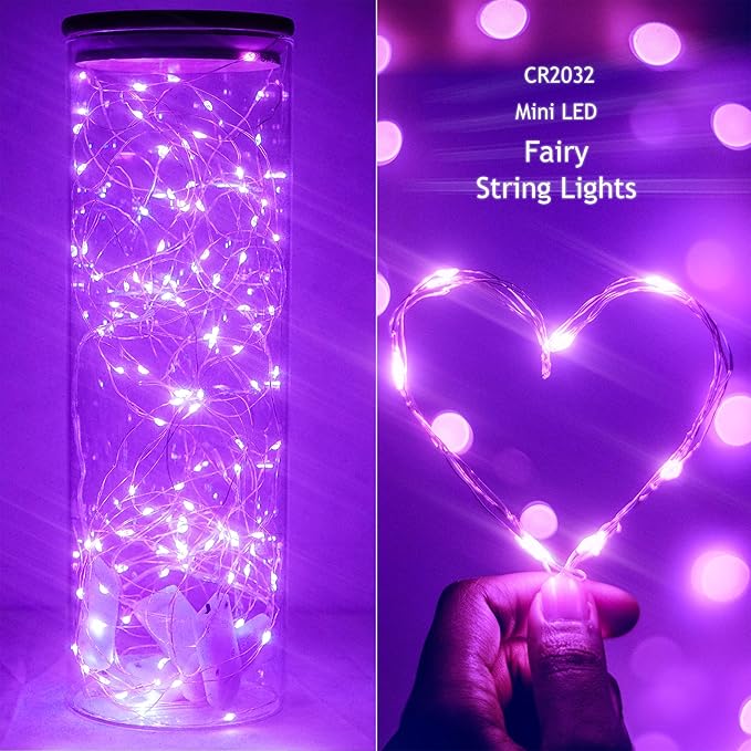 SmilingTown 15 Packs 20 Led Purple Fairy Lights Battery Operated 6.6ft Silver String Lights Waterproof Firefly Starry Light for DIY Table Centerpieces Wedding Halloween Christmas Party Decor