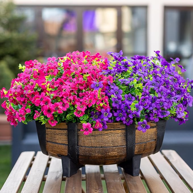 Artificial Flowers for Outdoors Fake Plants - 16 Bundles Fake Plants UV Resistant No Fade Faux Plastic Greenery Home Garden Porch Patio Decoration Office Indoor (Purple)