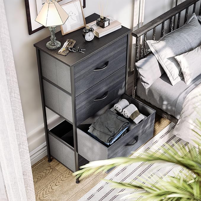 YITAHOME Dresser with 4 Drawers - Fabric Storage Tower, Organizer Unit for Hallway, Closets - Sturdy Steel Frame, Wooden Top & Easy Pull Fabric Bins, Black Wood Grain