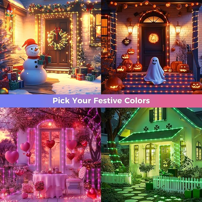 Minetom Color Changing Rope Lights Outdoor, 33FT 100 LED String Lights with Plug & Remote, Waterproof Christmas Light Outdoor Decoration, Twinkle Rope Light for Outside Indoor Bedroom,16 Colors