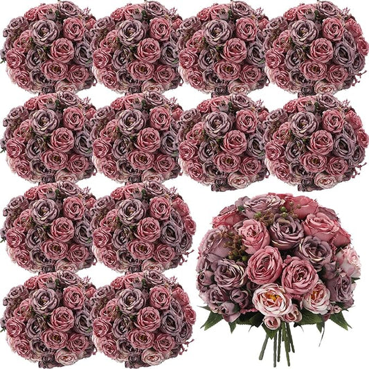 Geosar 16 Bundles Artificial Peonies Flowers Fake Silk Peony Bouquet Faux Peonies Flowers Bulk for Decoration Vase Floral Arrangements Wedding Party Table (Plum Purple)