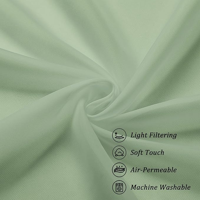 Chyhomenyc Sage Green Sheer Scarf Valances for Windows 216 Inch Extra Long, Window Scarf Drapes Rod Pocket Backdrop for Wedding Arch Draping/Party/Canopy Bed/Living Room, 2PC, 18 Feet Length