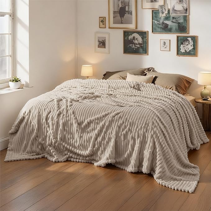 Bedsure GentleSoft Large Fleece Blanket for Bed - Cozy Soft Throw Blankets for Women, Cute Large Throws for Girls, Linen, 120x120 Inches