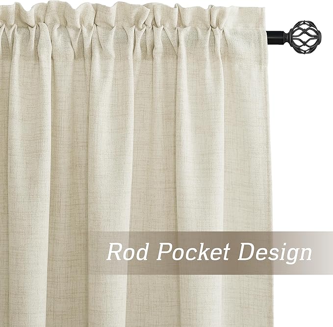 RYB HOME Living Room and Dining Room Curtains and Drapes Linen Sheer, Light Filtering Curtains 120 inches Long, Weave Textured/Rod Pocket, Cream Colored, W 52 x L 120 inches, 2 Panels Set