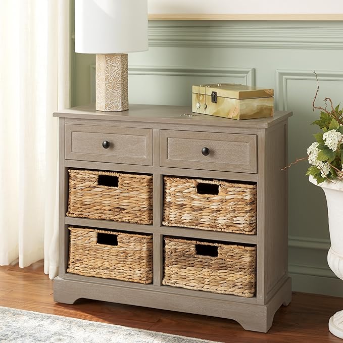 SAFAVIEH Home Collection Herman White Wash 6-Drawer Wicker Basket Storage Unit, Fully Assembled (AMH5702G)