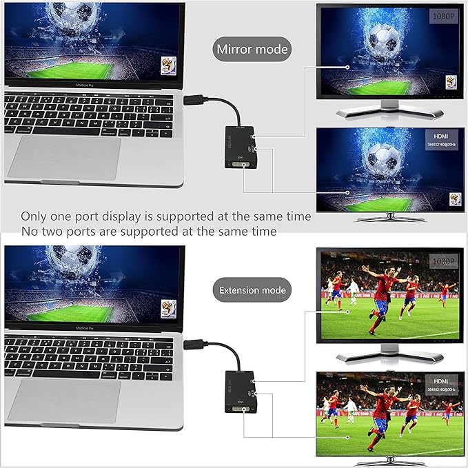 DP to HDMI VGA DVI Adapter Displayport to HDMI 4K Adapter 3 in 1 Display Port to HDMI VGA DVI Converter Male to Female Gold-Plated (Rectangle Black)