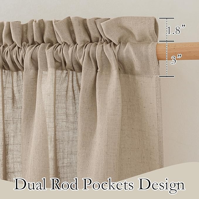 RYB HOME Linen Sheer Curtains for Small Window, Airy Breathable Absorbent Curtains & Drapes, Light Filter Half Privacy Protect for Study Room Office, Length 63 by Width 52 inch, 2 Panels, Khaki