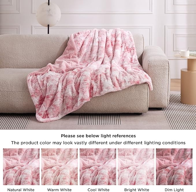 Bedsure GentleSoft Sherpa Fluffy Blanket Twin Size - Fleece Warm and Cozy Throw for Women Gift, Plush & Fuzzy Faux Fur Christmas Blanket for Couch, Sofa, Bed Decor, Tie Dye Design, Pink, 60x80 Inches