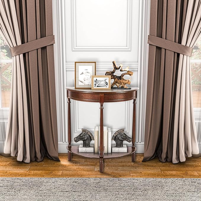 Decor Therapy Simplify Half Round Accent Table, Walnut, 28.25w 11.8d 28.25h
