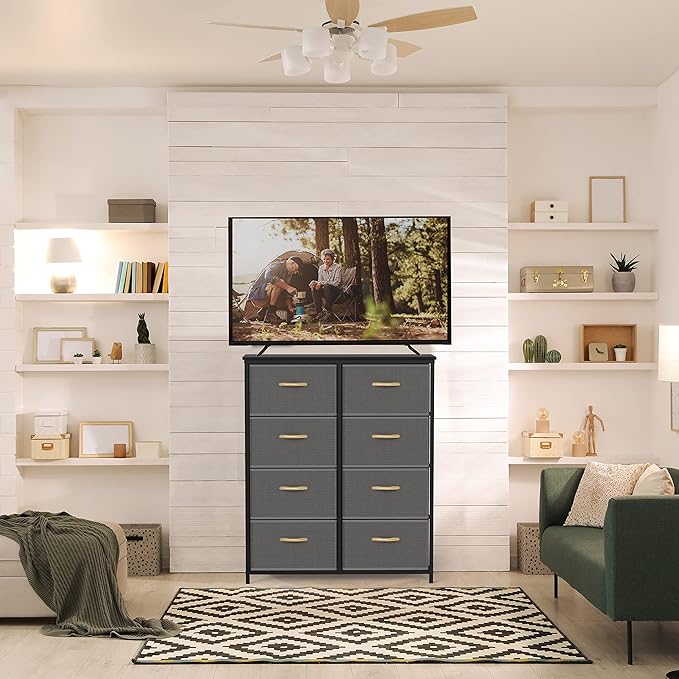 SIMPLE HOUSEWARE 8 Drawer Wide Dresser Tall Storage Tower, Dark Grey