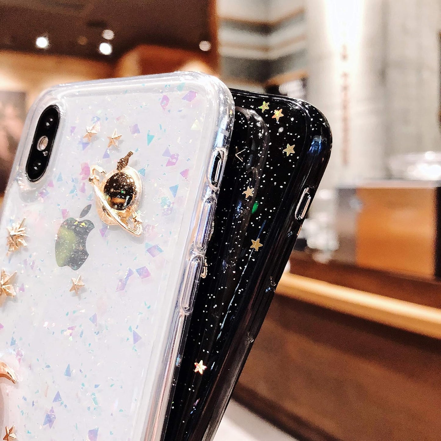 iPhone XR Case Bling Planet Glitter with Space Sparkle Moon Star Universe, Soft TPU Silicone Shockproof Cover