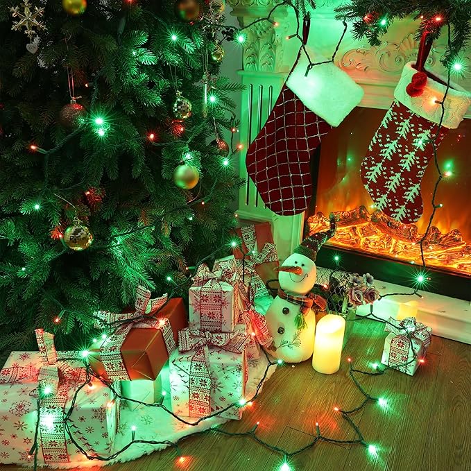 Brizled Red & Green Christmas Lights, 33ft 100 LED 5MM Christmas String Lights, Wide Angle Mini Xmas Lights Connectable, UL Listed Tree Light for Indoor Outdoor Xmas Room Party Decor, Green Wire