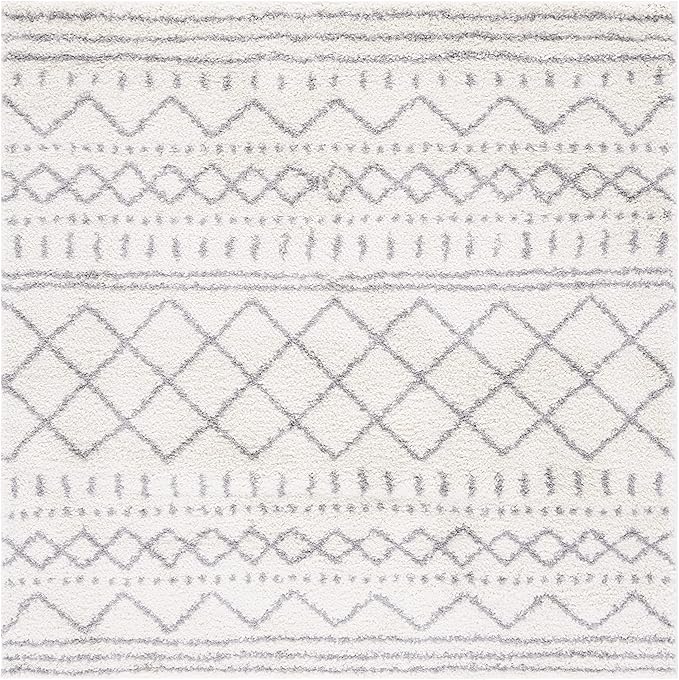SAFAVIEH Arizona Shag Collection Area Rug - 6'7" Square, Ivory & Grey, Moroccan Design, Non-Shedding & Easy Care, 1.6-inch Thick Ideal for High Traffic Areas in Living Room, Bedroom (ASG741F)