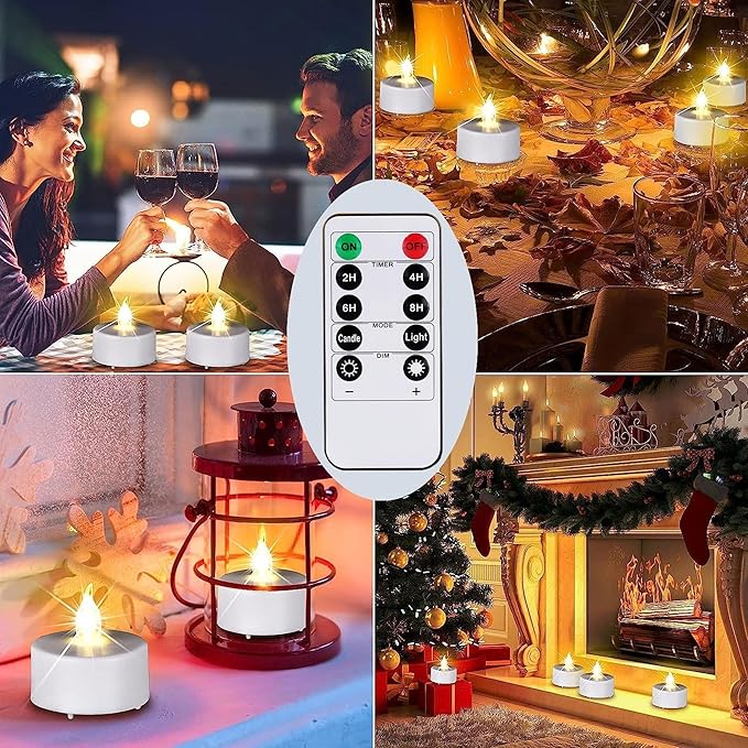 Hanzim LED Tea Light Candles with Remote Control,Flickering Flameless Candle,Long Lasting 400+Hours,Battery Operated,with Timer for Home Decoration Seasonal &Festival Celebration WarmWhite (12pcs)