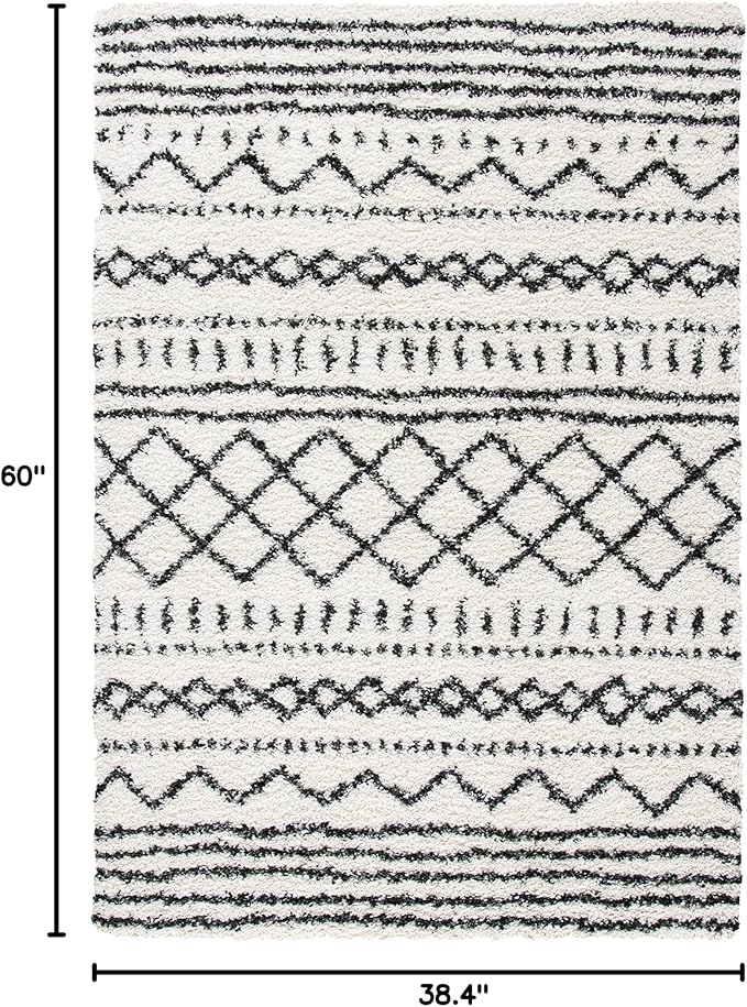 SAFAVIEH Arizona Shag Collection Accent Rug - 3'2" x 5', Ivory & Black, Moroccan Design, Non-Shedding & Easy Care, 1.6-inch Thick Ideal for High Traffic Areas in Foyer, Living Room, Bedroom (ASG741Z)