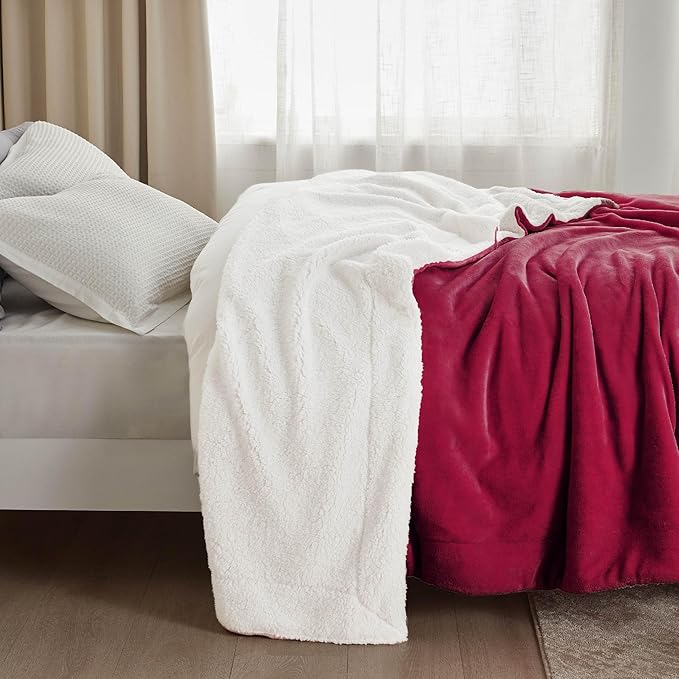 Bedsure GentleSoft Sherpa Fleece Throw Blanket Twin Size for Couch - Thick and Warm Throw for Girls and Women, Soft Fuzzy Plush Twin Christmas Blanket for Winter, Red, 60x80 Inches