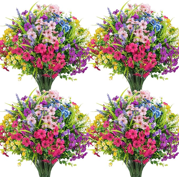 Ouddy Decor 24 Bundles Artificial Flowers for Outdoors Multicolor Fake Flowers Plastic Plants Faux Lavender UV Resistant for Spring Summer Garden Patio Window Box Office Table Kitchen Home Decor