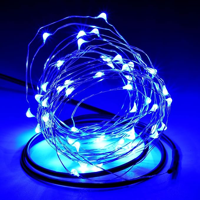 Karlling USB Plug in LED Fairy Lights,5 Packs of 50 LED Bulbs 16 Ft Silver Wire Waterproof Starry String Lights for Bedroom Patio Garden Party Wedding Commercial Lighting (Blue)