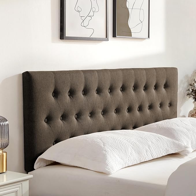 Tufted Upholstered Headboard King Size, Solid Wood Head Board with Durable Metal Legs, Adjustable Height Bed headboard from 37” to 51” Fabric Headboard in Modern Button Design, Chocolate