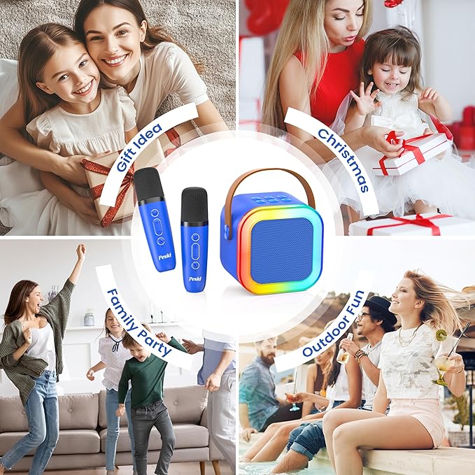Mini Karaoke Machine for Kids Adults, Portable Karaoke Microphone Singing Speaker Bluetooth Karaoke Player with 2 Wireless Mic, Birthday Gifts for Girls Boys 4-12 Year Old, Family Home Party(DeepBlue)