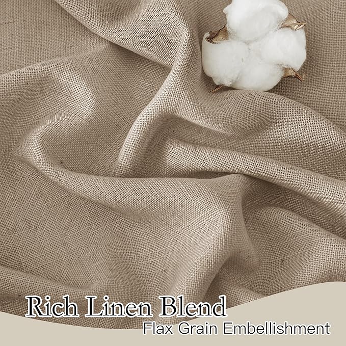 RYB HOME Sheer Linen Curtains 90 inches Long, Rod Pocket Easy Sliding Linen Blend Elegant Light Filtering Privacy Protected Panels for Living Room, Khaki, 52" W, 2 Panels
