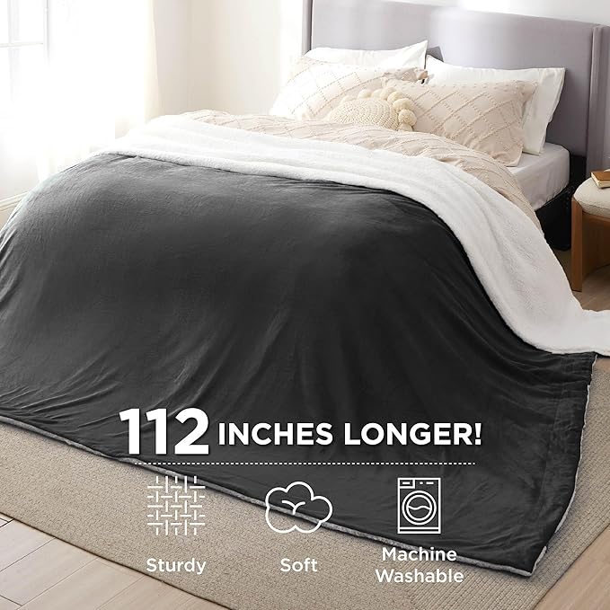 Bedsure GentleSoft Sherpa Fleece Oversized Cal King Blankets for Bed - Thick and Warm Throw for Women and Men, Soft Fuzzy Plush Large Blanket for Winter, Charcoal, 112x98 Inches