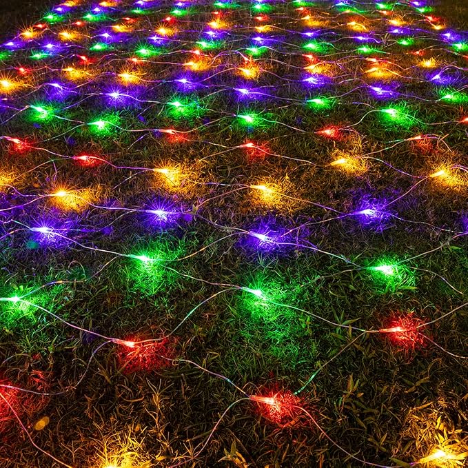 AWQ 360 LED 13.1ft x 6.6ft String Lights Christmas Net Mesh Lights 8 Modes for Christmas Wedding Party Home Garden Lawn Bushes Indoor Outdoor Decor (13.1ft x 6.6ft, Multicolor)