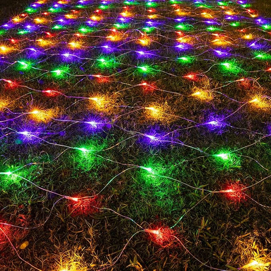 AWQ 360 LED 13.1ft x 6.6ft String Lights Christmas Net Mesh Lights 8 Modes for Christmas Wedding Party Home Garden Lawn Bushes Indoor Outdoor Decor (13.1ft x 6.6ft, Multicolor)