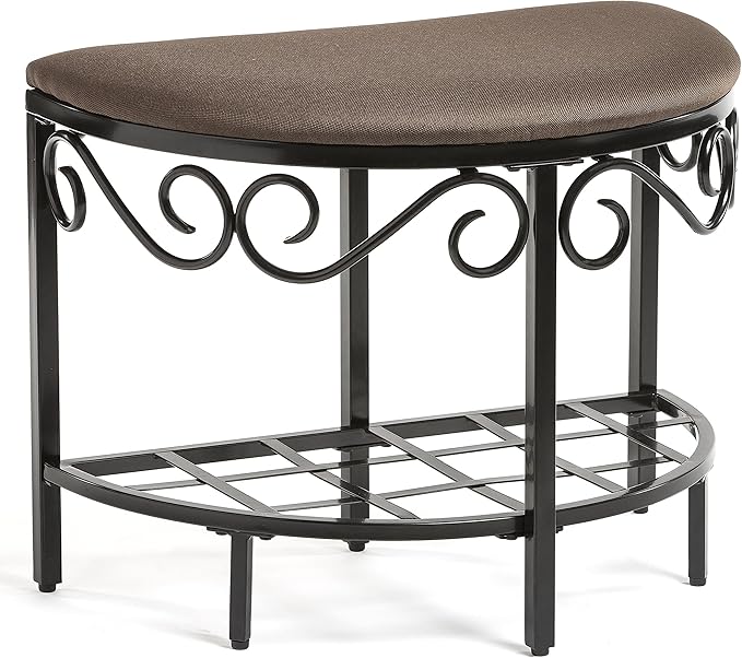 Mango Steam Half Moon Shoe Bench - Vanity Seat/Dressing Stool/Makeup Chair - Mocha Brown