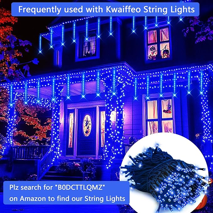 Kwaiffeo Blue Icicle Lights for Outside, Waterproof 40 Tubes LED Meteor Shower Lights for Christmas Halloween Decor Yard Lawn, Equivalent to 5 Sets of 8-Tubes