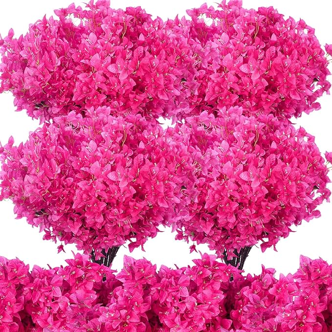 100 Pack Artificial Bougainvillea Floral 38" Silk Long Stem Bougainvillea Plants Hanging Table Centerpiece for Home Wedding Indoor Outdoor Decorations (Rose Red)