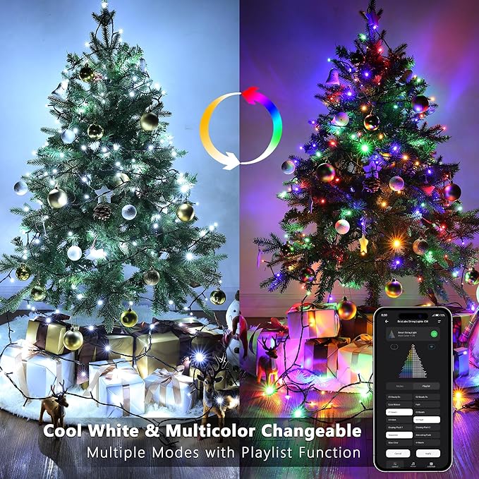 BrizLabs Smart Christmas Tree Lights, 262ft 800 LED Color Changing WiFi Christmas Lights Work with Alexa & Google Home, Cool White & Multicolor APP Xmas Light Music Sync Smart Light for Xmas Tree Home