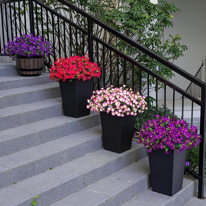 Artificial Faux Flowers for Outdoor 16 Bundles Boxwood Fake Morning Glory for Planter,UV Resistant Fake Flowers for Home Porch Patio Outside（Pink）