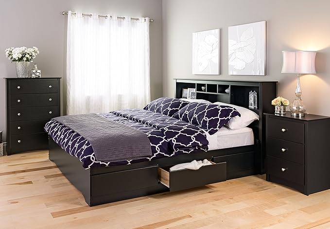 Prepac Sonoma Traditional Tall Nightstand Side Table with 3 Drawers, Functional Tall 3-Drawer Bedside Table 16" D x 23" W x 29" H, Black, BDC-2403