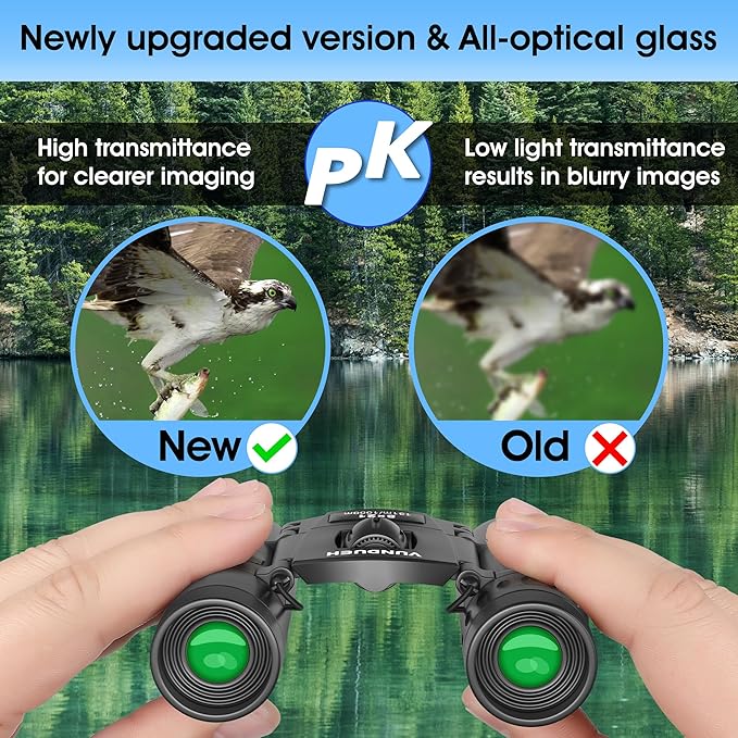 Compact HD Binoculars for Adults and Kids, Children Small High Powered Binoculars with Clear Low Light Night Vision, Mini Pocket Lightweight Waterproof for Hunting Bird Watching Travel Concert