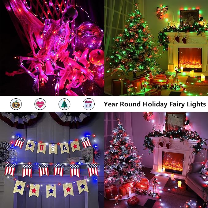 BrizLabs Fairy String Lights - 2 Pack 66ft 200 LED Color Changing Christmas Fairy Lights with Remote, Plug-in RGB Christmas Twinkle Light Rainbow Firefly Starry Light for Xmas Tree Halloween Bedroom