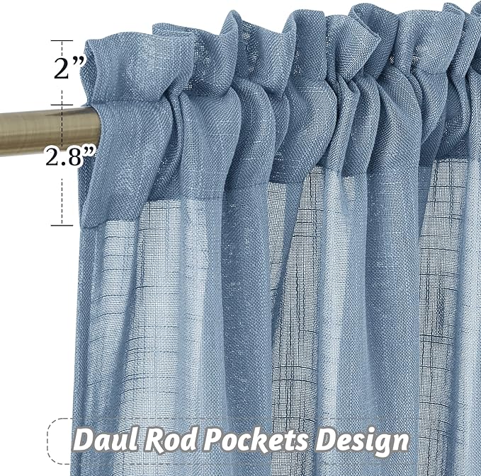 RYB HOME Semi Sheer Curtains 95 inches Length for Windows Sunlight Filering Privacy Protect Soft & Vertical Rod Pocket Drapes for Bedroom Living Room Dining, Blue Haze, W 52 x L 95 inch, 2 Panels