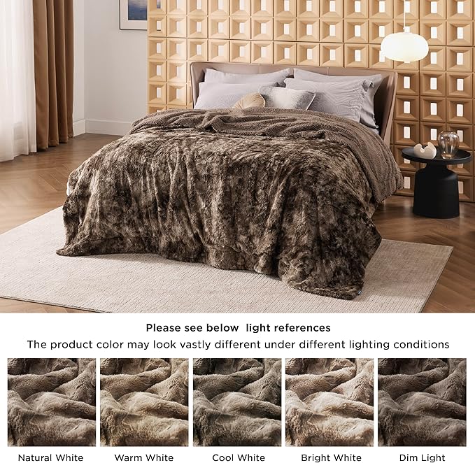 Bedsure GentleSoft Sherpa Fluffy Blanket King Size for Bed - Fleece Warm and Cozy for Women Gift, Plush & Fuzzy Faux Christmas Fur Blanket for Couch, Sofa Decor, Tie Dye Design, Brown, 108x90 Inches