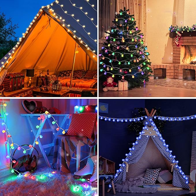 OMIKA Smart Christmas Lights Indoor, 29.5ft 60LED 213 Modes USB Powered Decorative Lights, Color Changing Globe Fairy String Lights APP Remote Music for Room Party Wedding Xmas Girl Tent Outdoor Décor