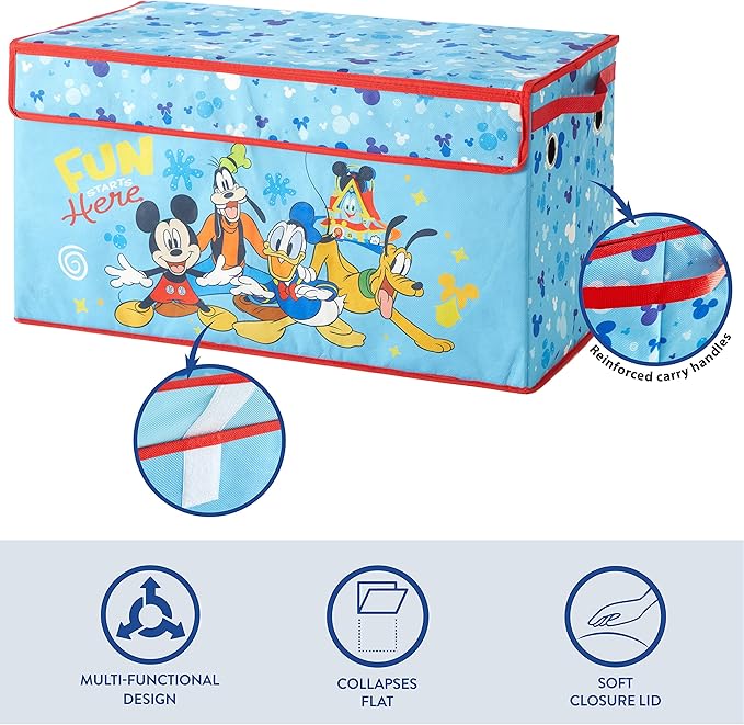 Idea Nuova Disney Mickey Mouse Collapsible Children’s Toy Storage Trunk, Durable with Soft Lid, 28.5"x 14.5"x16"