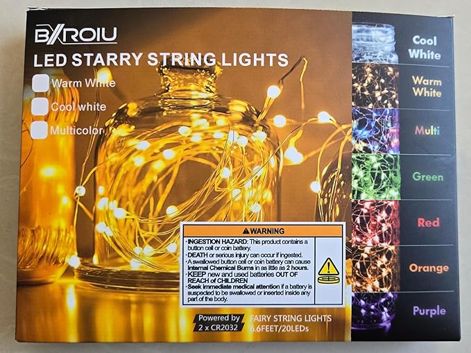 Fairy Lights CR2032 Battery Operated,6.6Ft/2Meter 20 LEDs Micro Silver Wire String Lights for Bedroom Christmas Party Wedding Decoration(Warm White, 12 Pack)