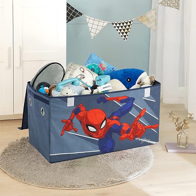 Idea Nuova Marvel Spiderman Toy Storage Trunk for Kids,Collapsible Organizer with Soft Lid, Durable Fabric, 28.5x14.5x16, Blue Chest for Bedroom & Playroom