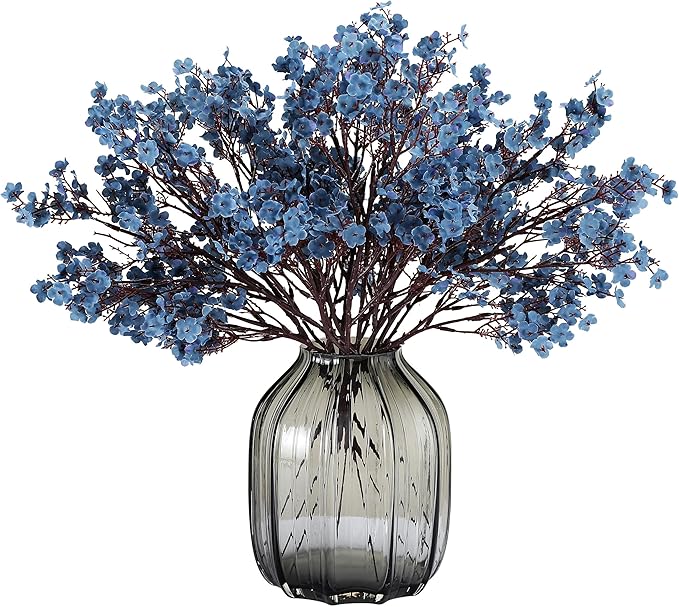 JAKY-Global Babys Breath Silk Artificial Flowers Bulk 12pcs for Fall Decor Fake Flower Bouquet Bulk for Home Kitchen Indoor Bouquet Floral Arrangement Table Centerpieces Party Decor(Blue Ashes)