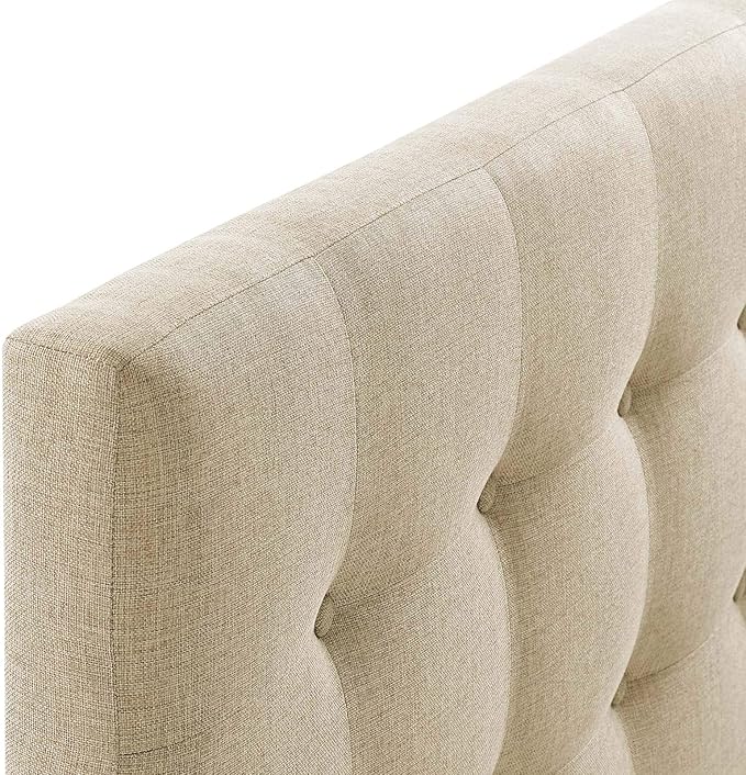 Modway Emily Tufted Button Linen Fabric Upholstered Full Headboard in Beige